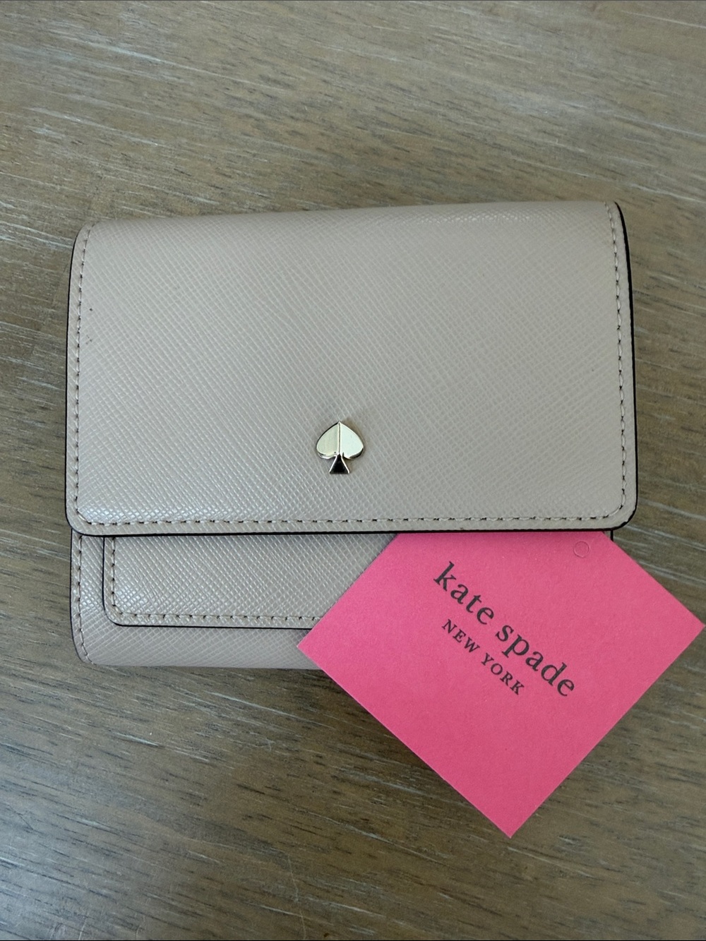 Kate Spade NWT Mila trifold flap wallet in Warm Beige saffiano leather